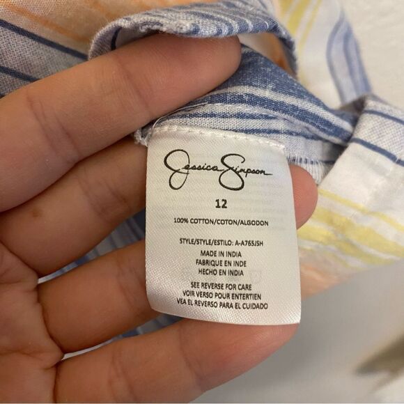 Jessica Simpson Girls Midi maxi button front Dress Stripe boho smocked cotton 12 - Picture 8 of 12